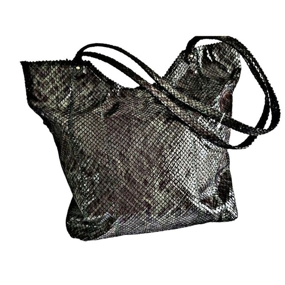 Sondra Roberts Handbags - Sondra Roberts Faux Snakeskin Tote‎ Bag Greenish Grey Micro-Scale Print NWOT